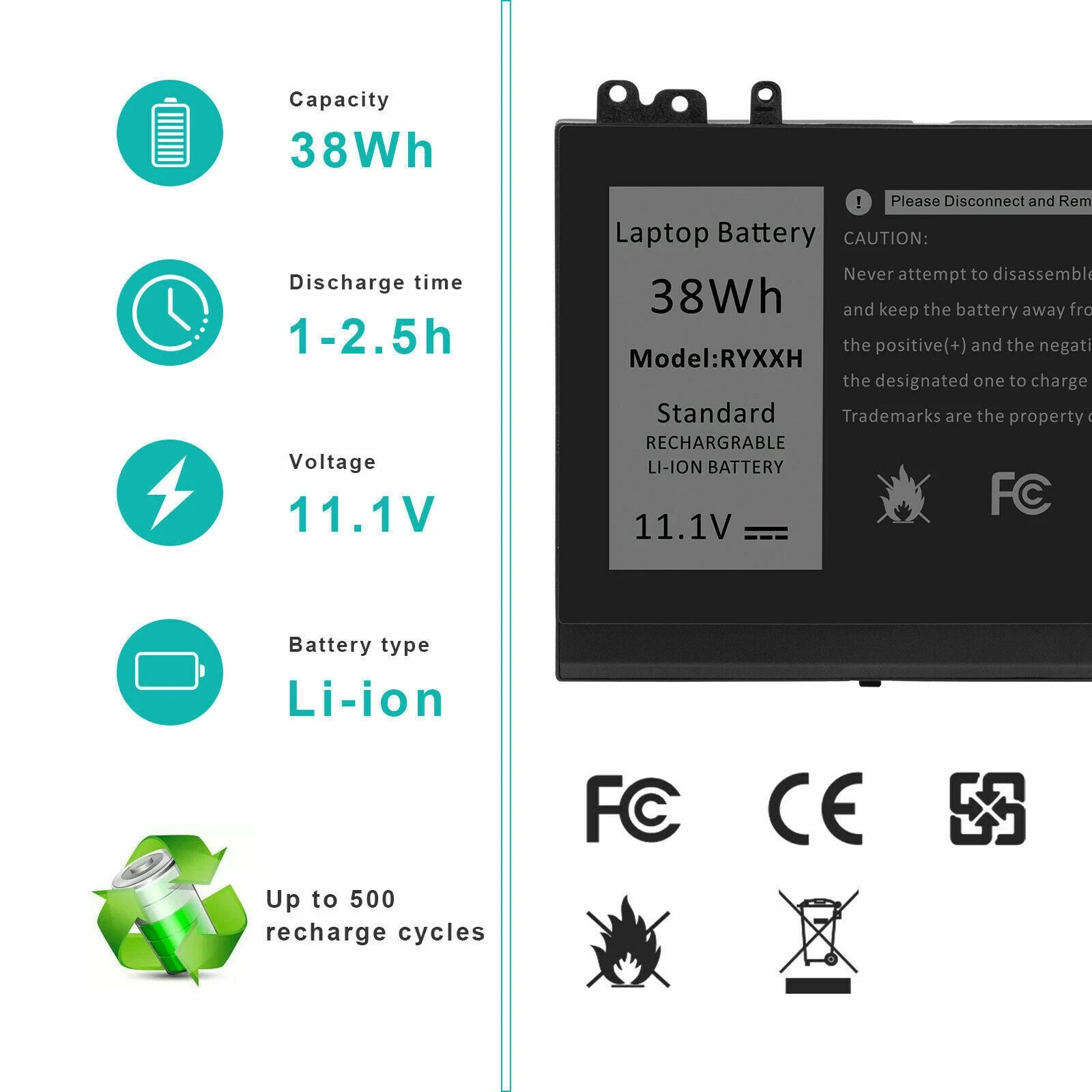 RYXXH Battery for DELL Latitude E5250 E5450 11 3150 3160 12 5000 E5250 Series