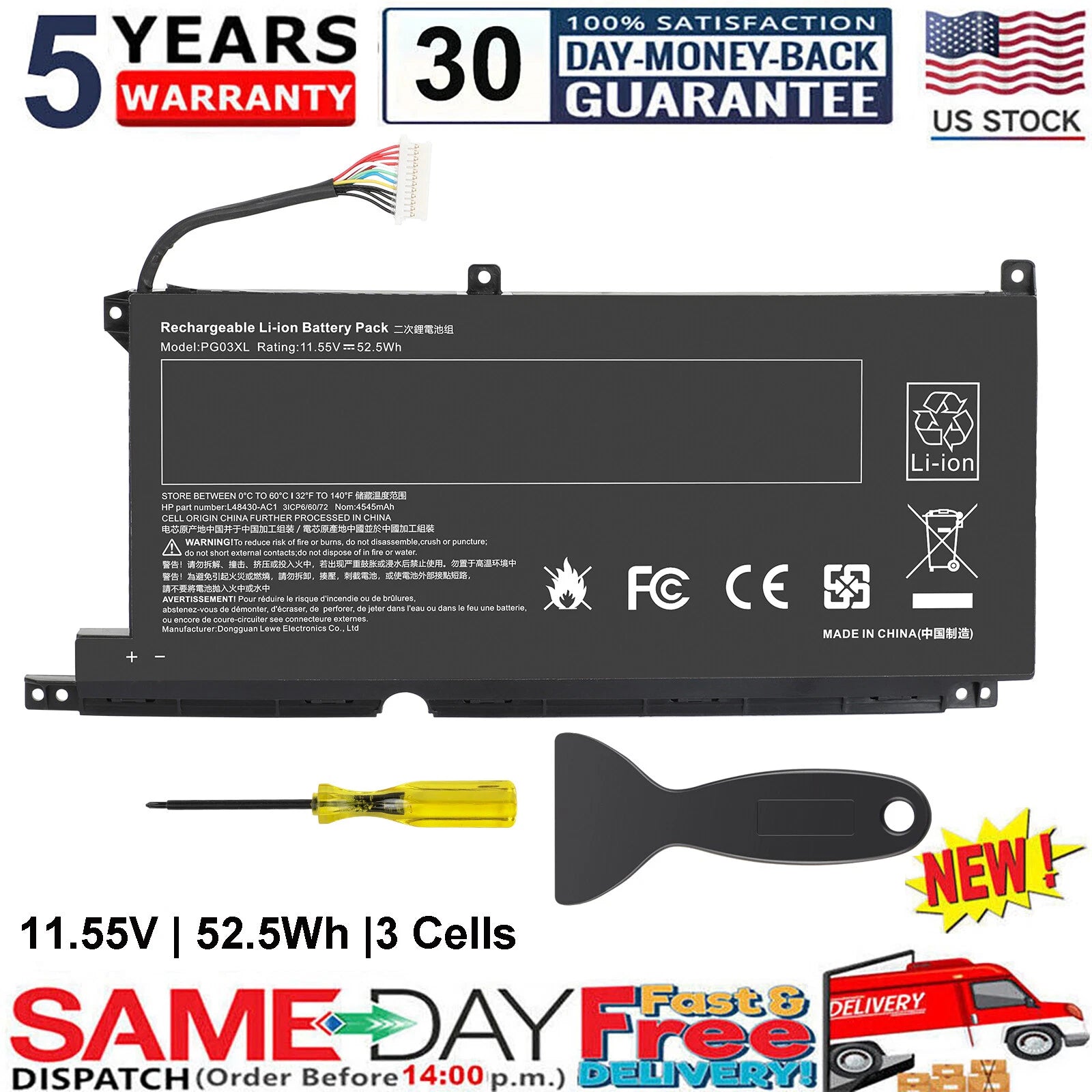 PG03XL Battery For HP Pavilion 15-DK 16-A Series HSTNN-OB1I 3ICP6/60/72 Laptop