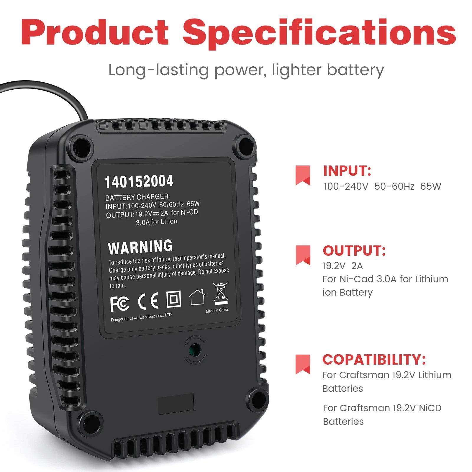 19.2V Fast Charger for Craftsman C3 Lithium NiMh XCP Battery 140152004 11375 US