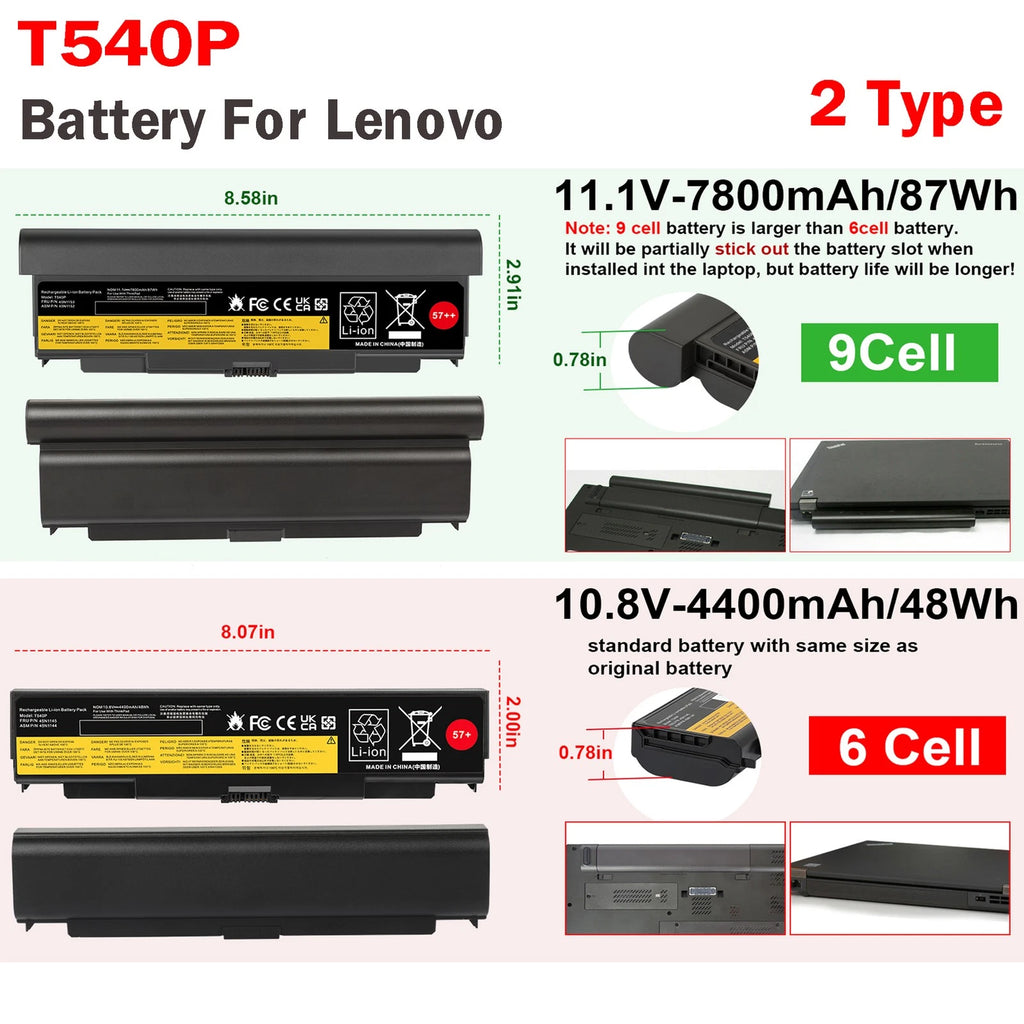 Replace T540P Battery For Lenovo ThinkPad T440P 45N1152 45N1153 45N1162 57+/57++