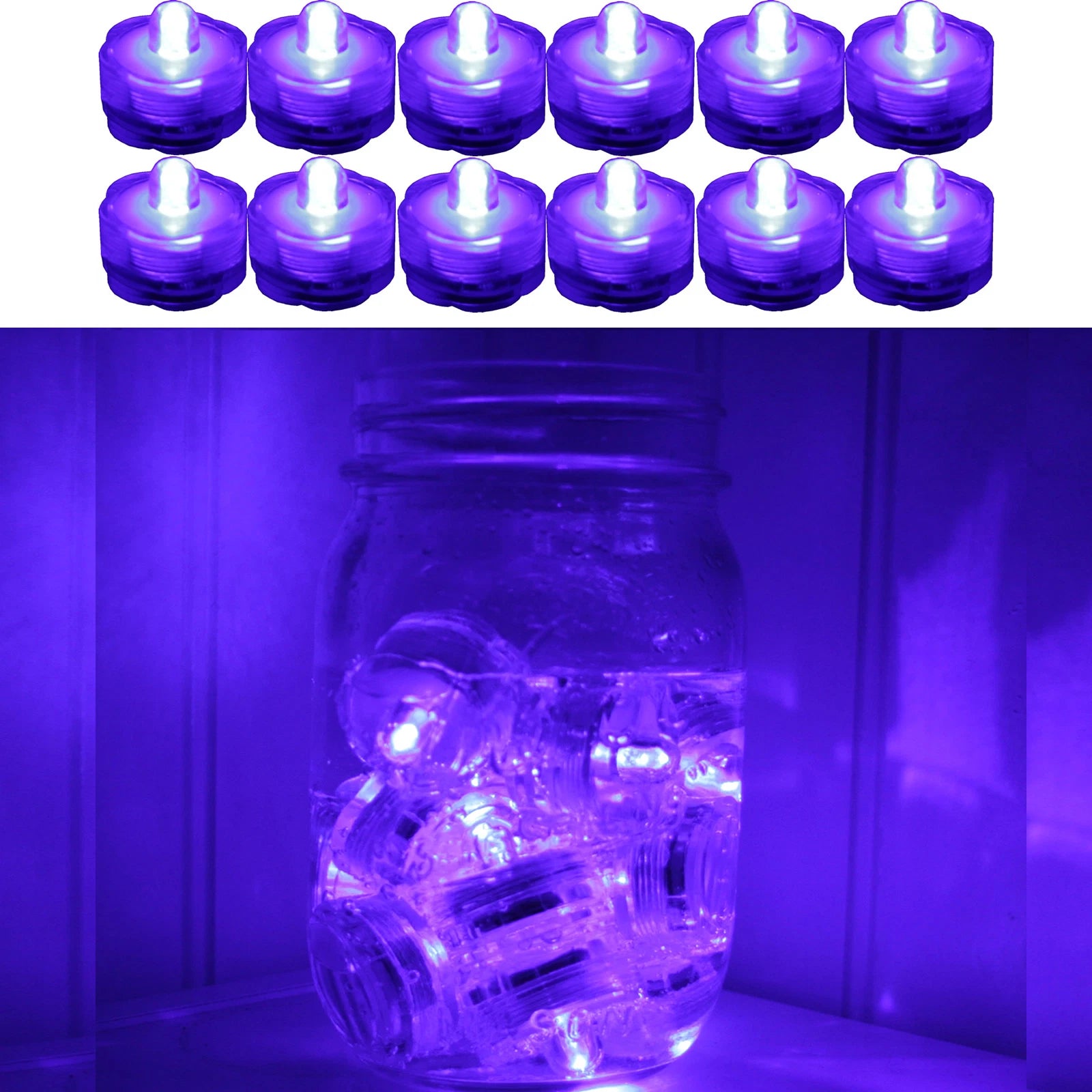 12 Pack PURPLE Submersible Waterproof Underwater Battery LED Tea Light~Wedding