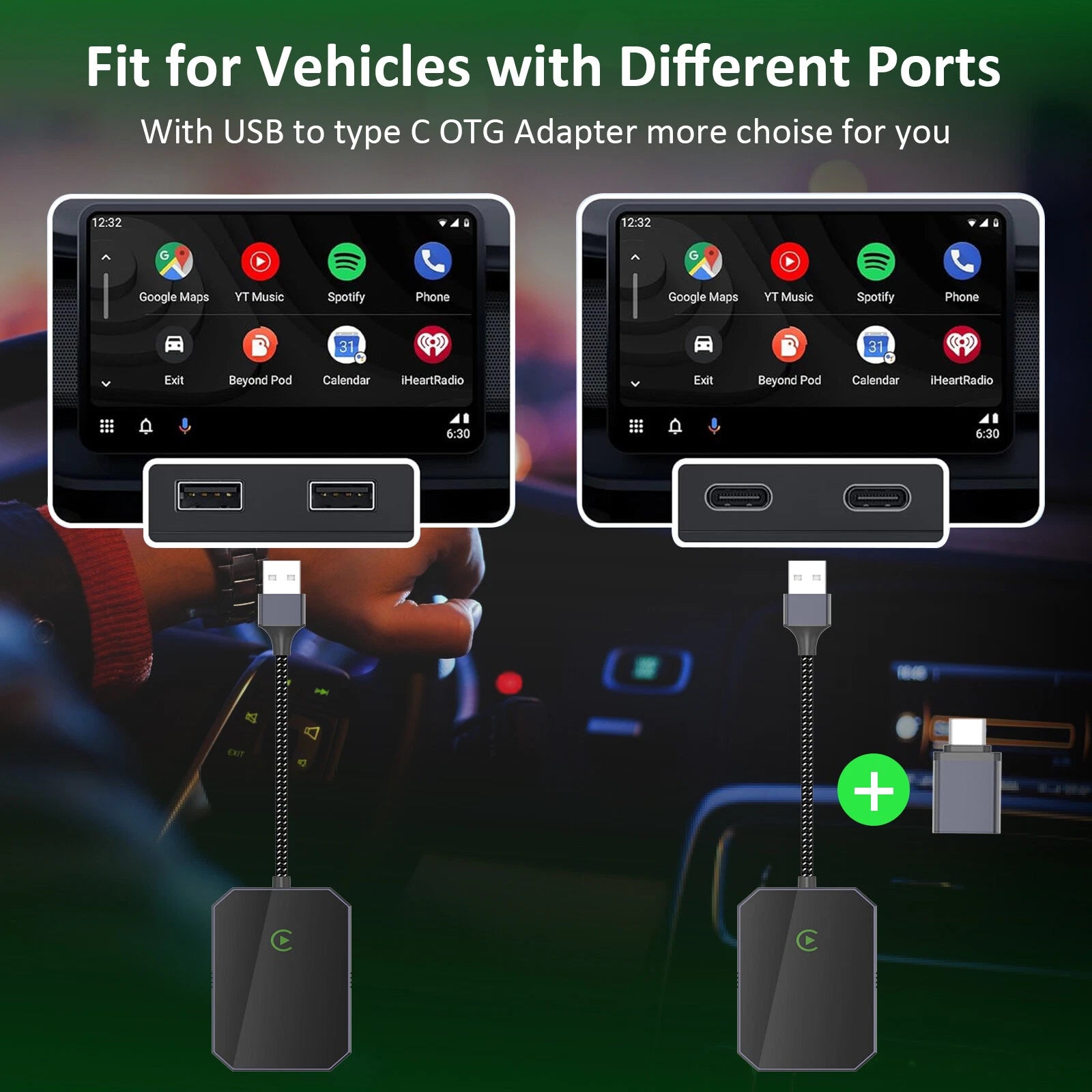 2 in1 Wireless Apple CarPlay adapter/Wireless Android Auto Adapter USB Plug&Play
