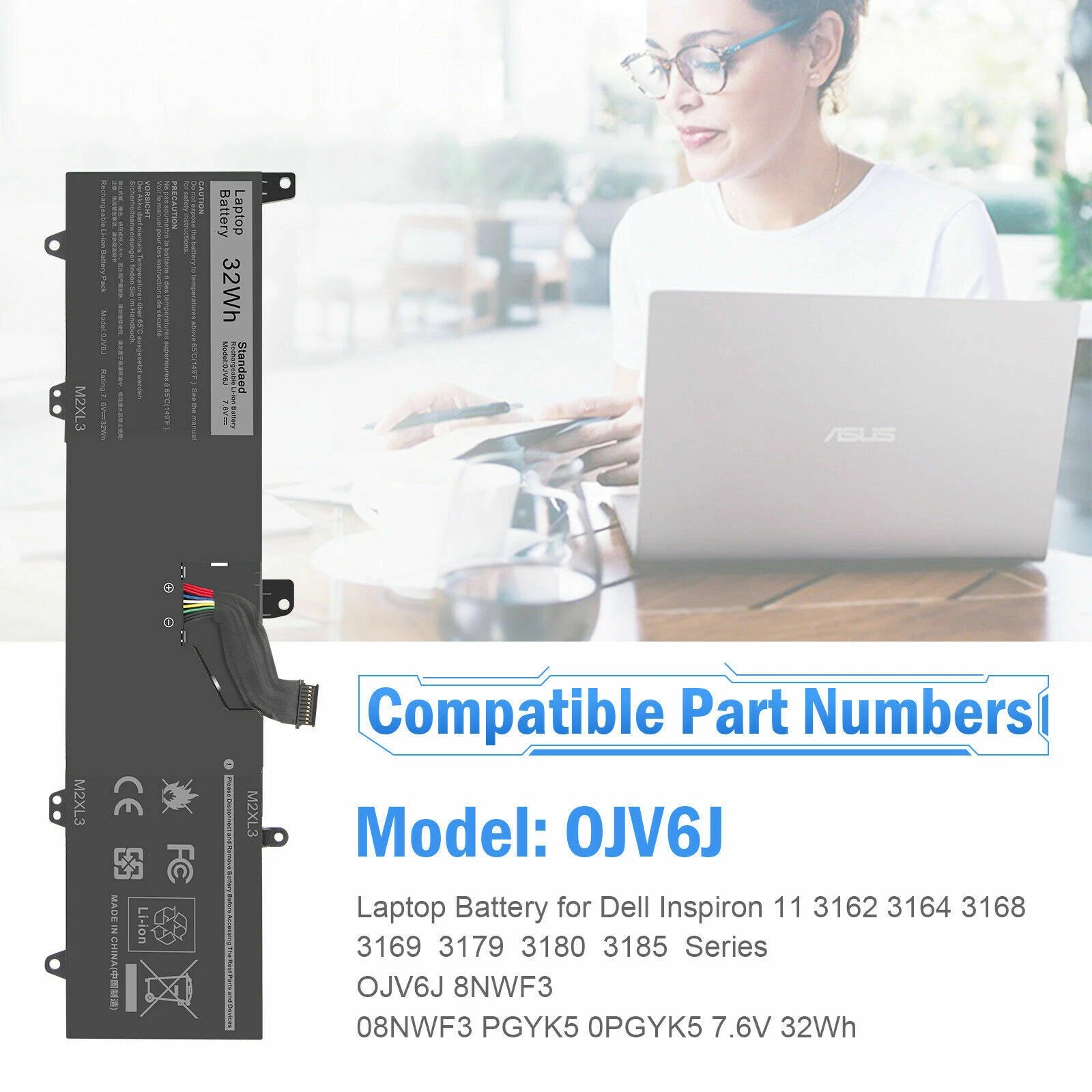 0JV6J OJV6J Battery For Dell INSPIRON 3179 3180 3162 3164 3168 Series PGYK5