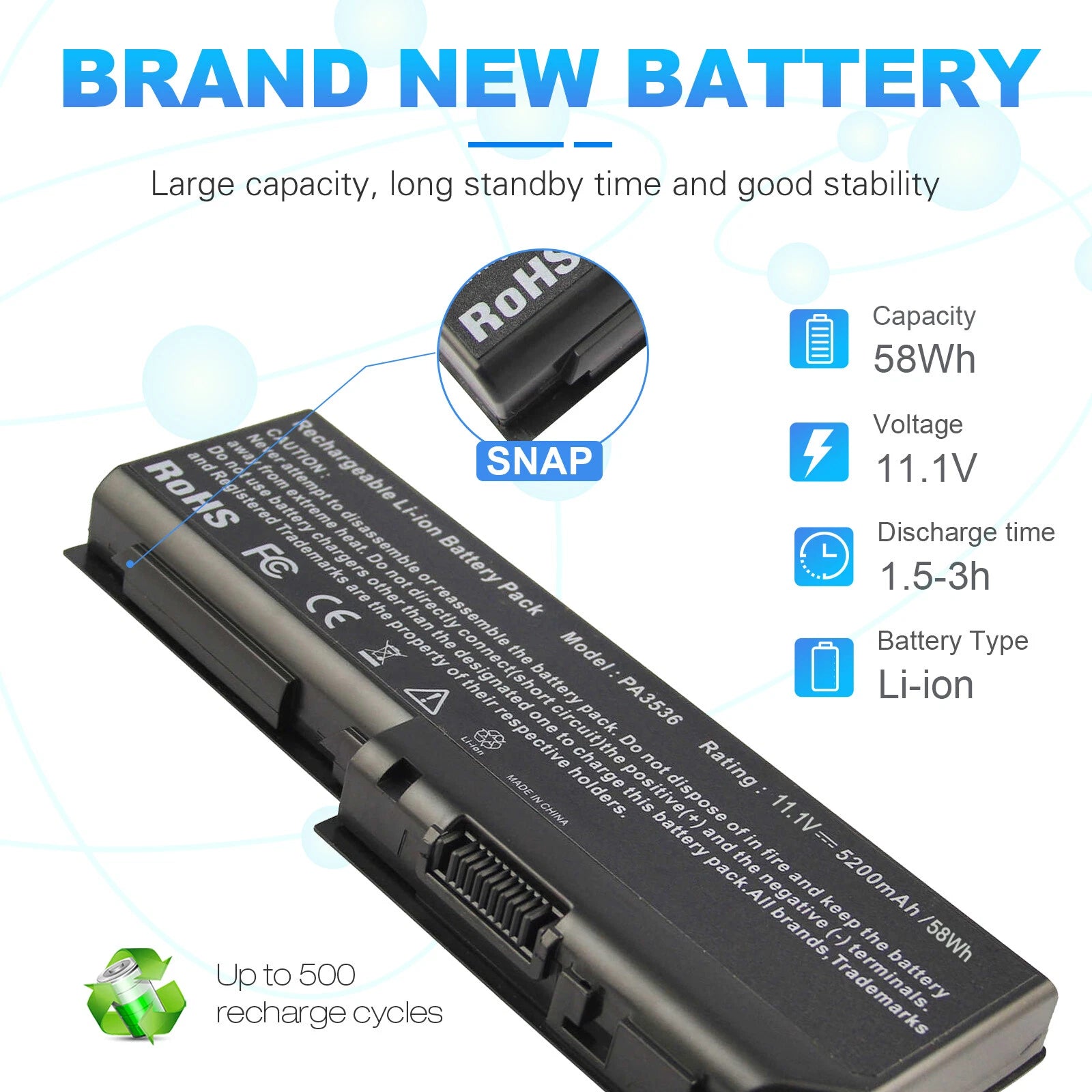 PA3536U-1BRS Battery for Toshiba Satellite P200 P300 L350 PA3536U-1BAS 5200mAh