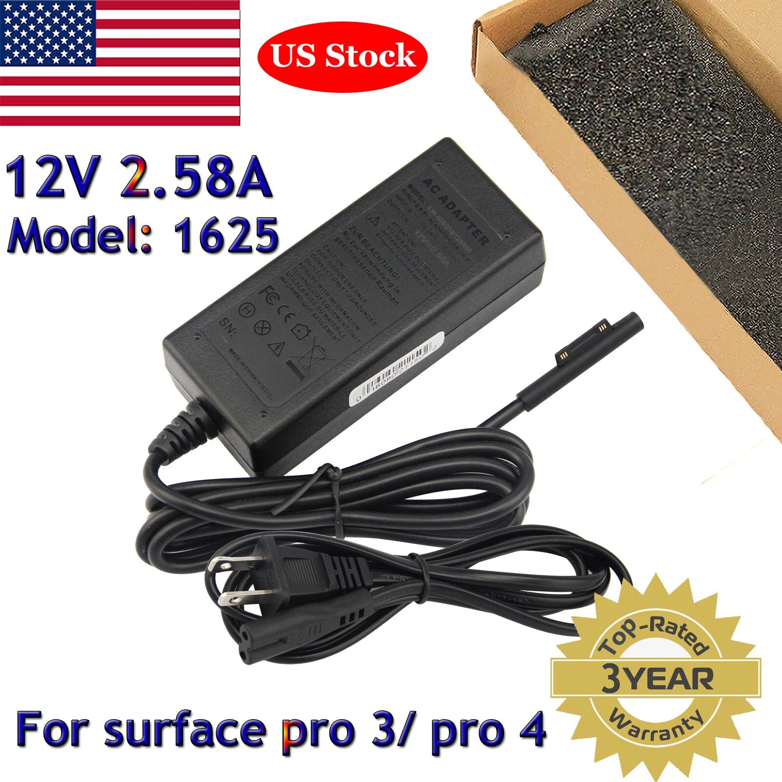 For Microsoft Surface Pro 4 3 Power Supply 1625 Adapter 12V 2.58A Charger