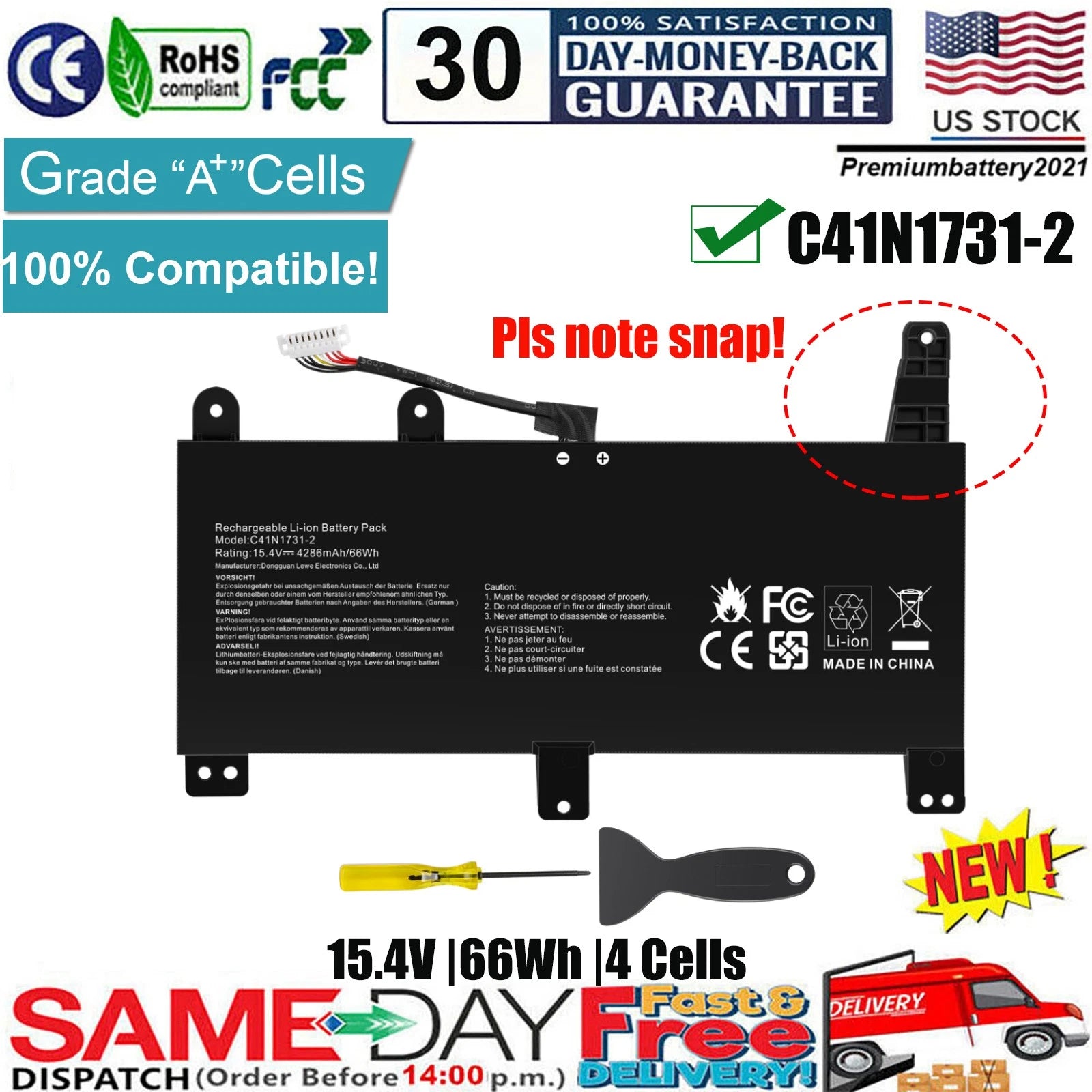 ?C41N1731-2 Battery For ASUS ROG Strix G G731 G731GU G731GU-BI7N9 G731GV G732 US