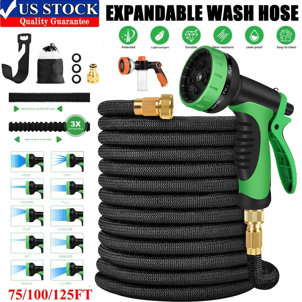 75ft / 100ft / 125ft Expanding Water Hose No-Kink Garden Hose with Nozzle