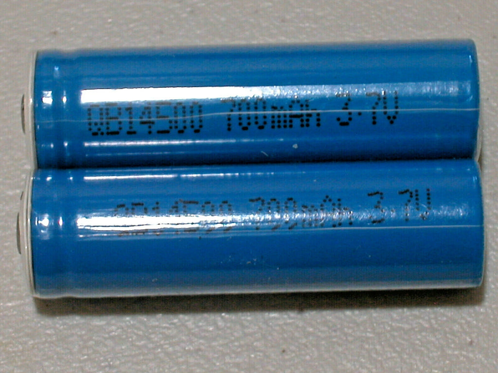 2 14500 QB Li-ion 700mAh Rechargeable Battery 3.7v BLUE ButtonTops no PCB