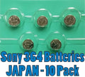 10 SONY 364 SR621SW LOT OF 10 PICES MADE IN JAPAN WATCH BATTERY