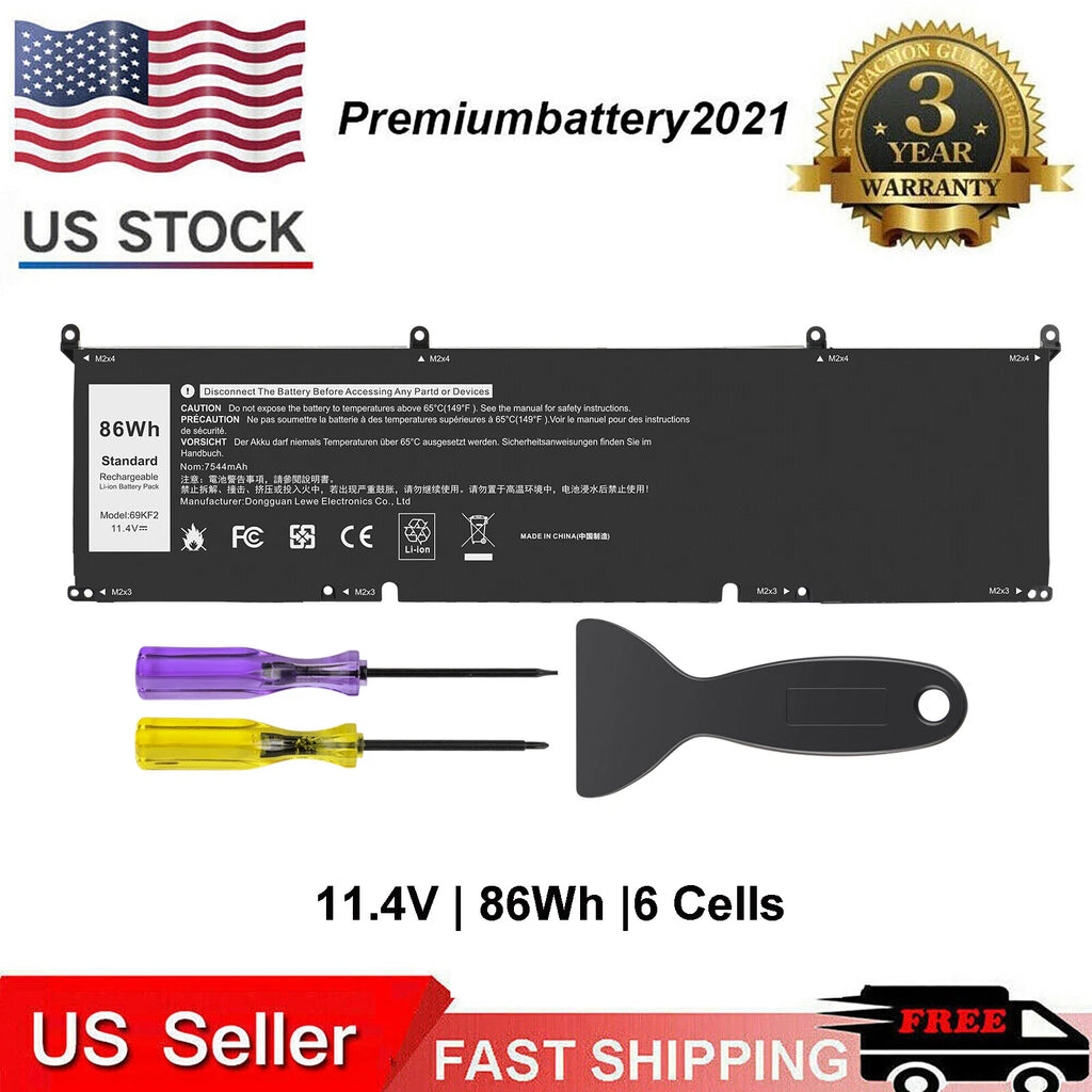 ?New 86Wh 69KF2 Battery For Dell Alienware M15 M17 R3 XPS 15 9500 8FCTC 70N2F