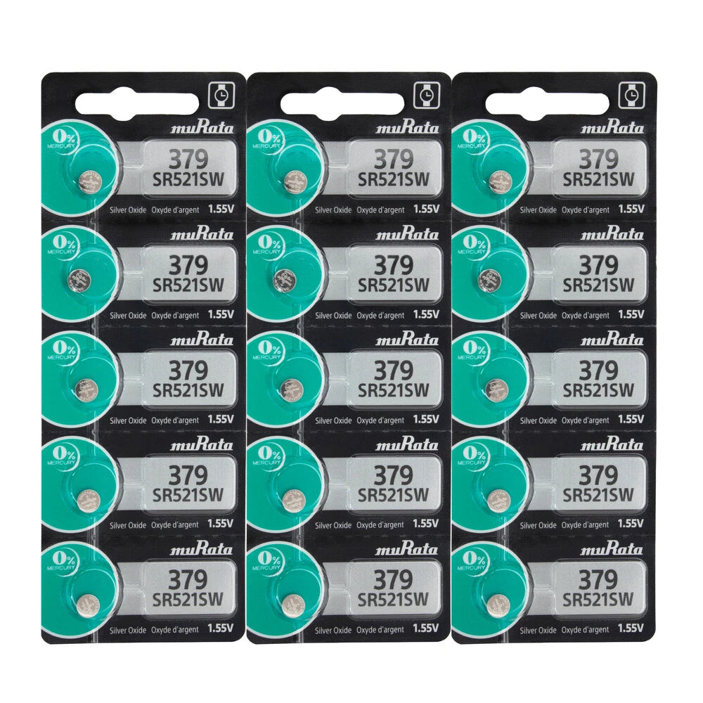 15 Murata 379 Button Cell Silver Oxide Sr521sw Watch Battery (3X of 5 Batteries)