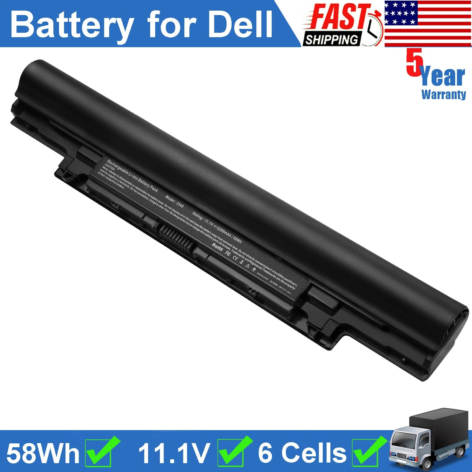 YFDF9 Laptop Battery for Dell Latitude 13" 3340 E3340 3350 5MTD8 JR6XC 451-BBIY