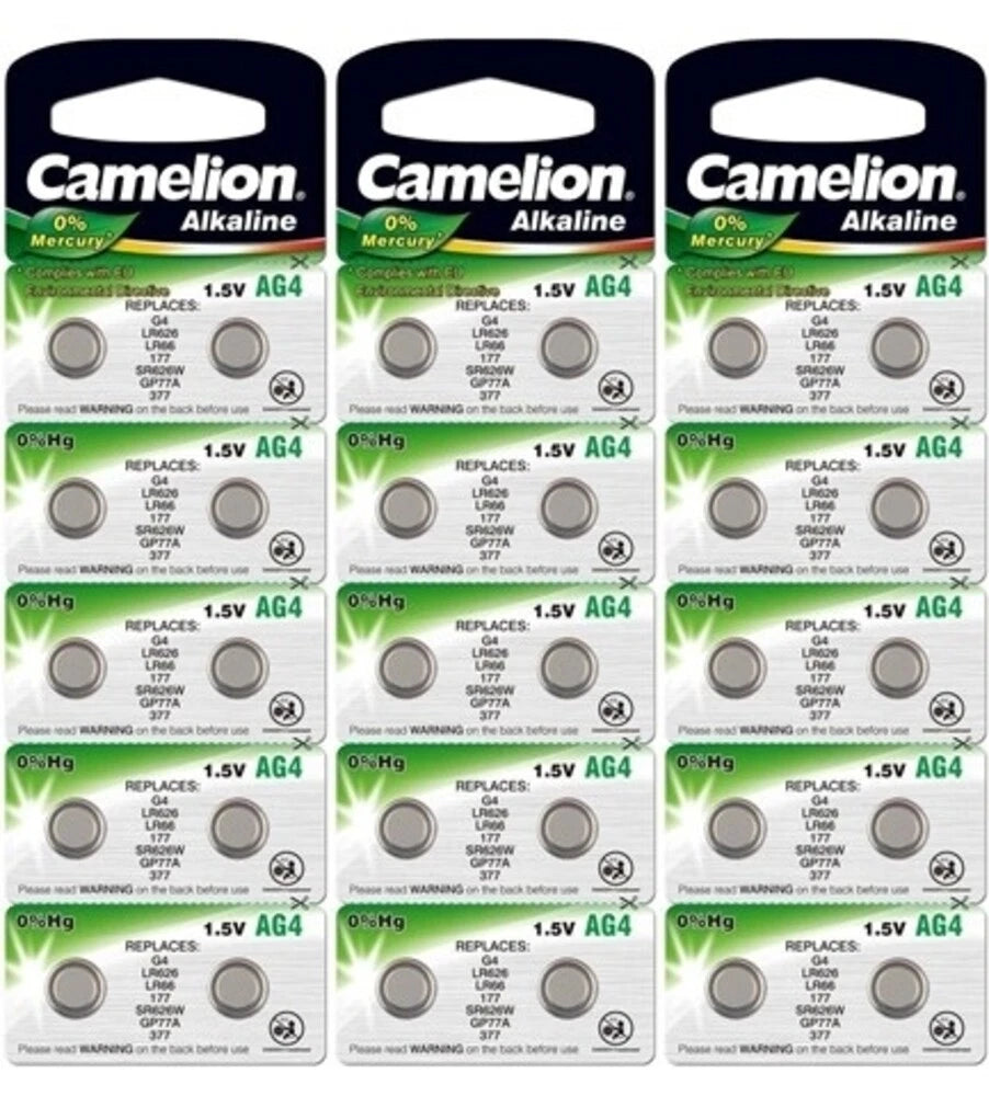30 Camelion AG4 LR626 377 376 G4A LR66 L626 GP7 Alkaline Buton Cell Battery