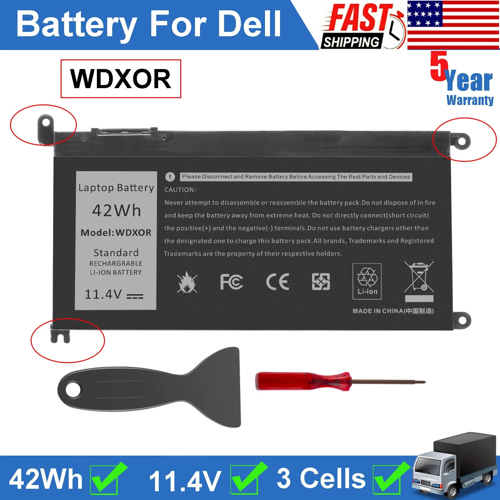 ?WDX0R WDXOR Battery For Dell Inspiron 15 5567 5568 5578 13 5368 5378 7368 42Wh