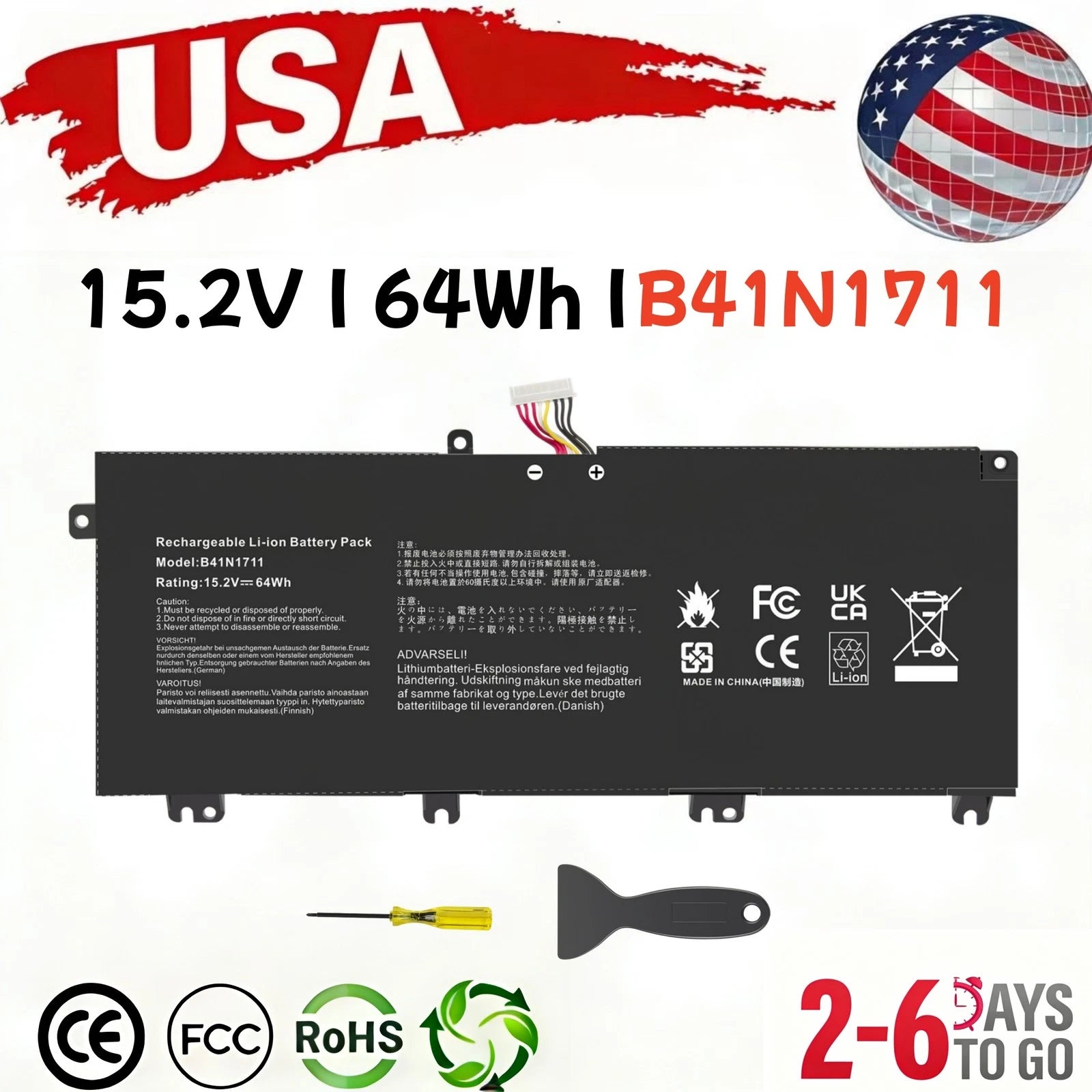 B41N1711 Battery For ASUS ROG STRIX GL503 GL703V TUF FX705 ZX63 ZX73 4 Cell