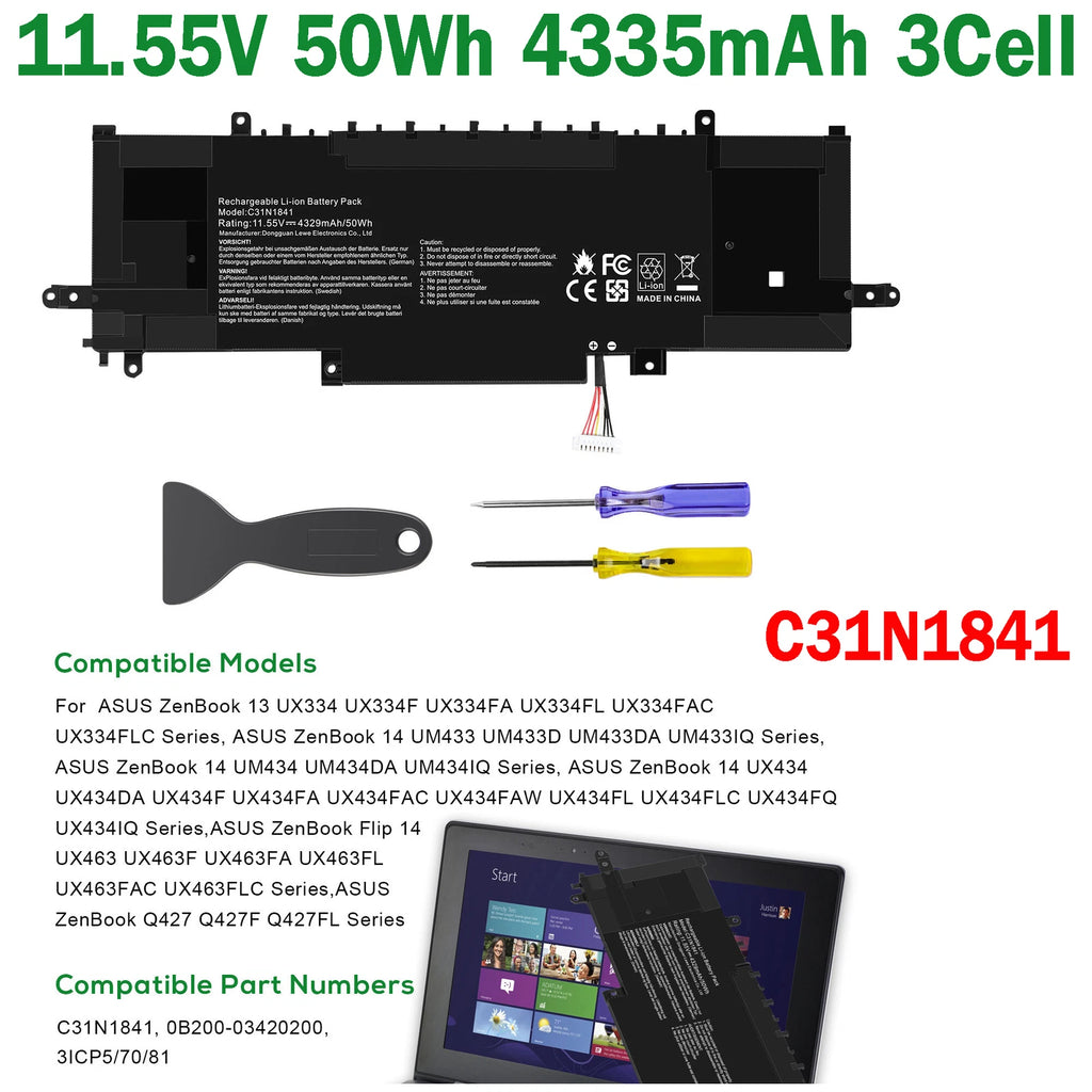 50WH C31N1841 Battery For Asus ZenBook 13 UX334 UX334FA UX334FL 14 UX434 UX434DA