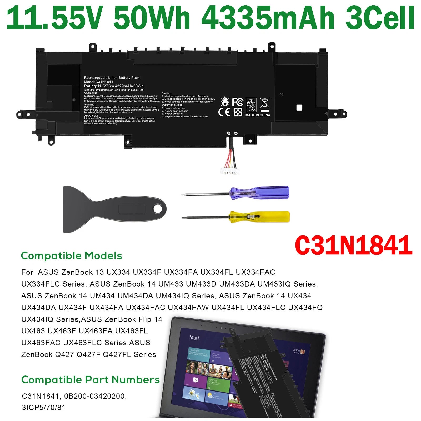 50WH C31N1841 Battery For Asus ZenBook 13 UX334 UX334FA UX334FL 14 UX434 UX434DA
