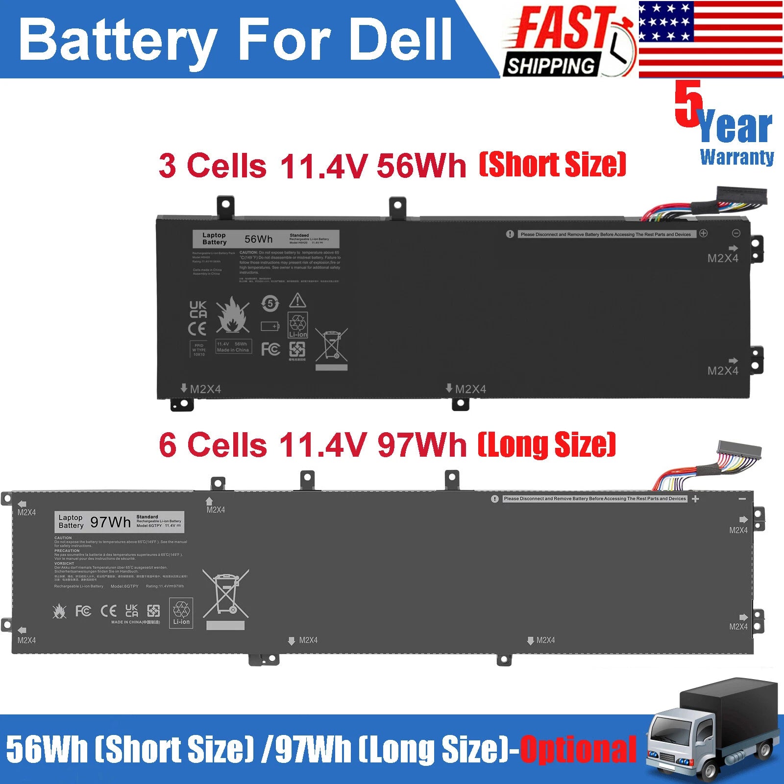 6GTPY/H5H20 RRCGW Battery for Dell XPS 15 9570 9560 9550 7590 Precsion 5530 5520