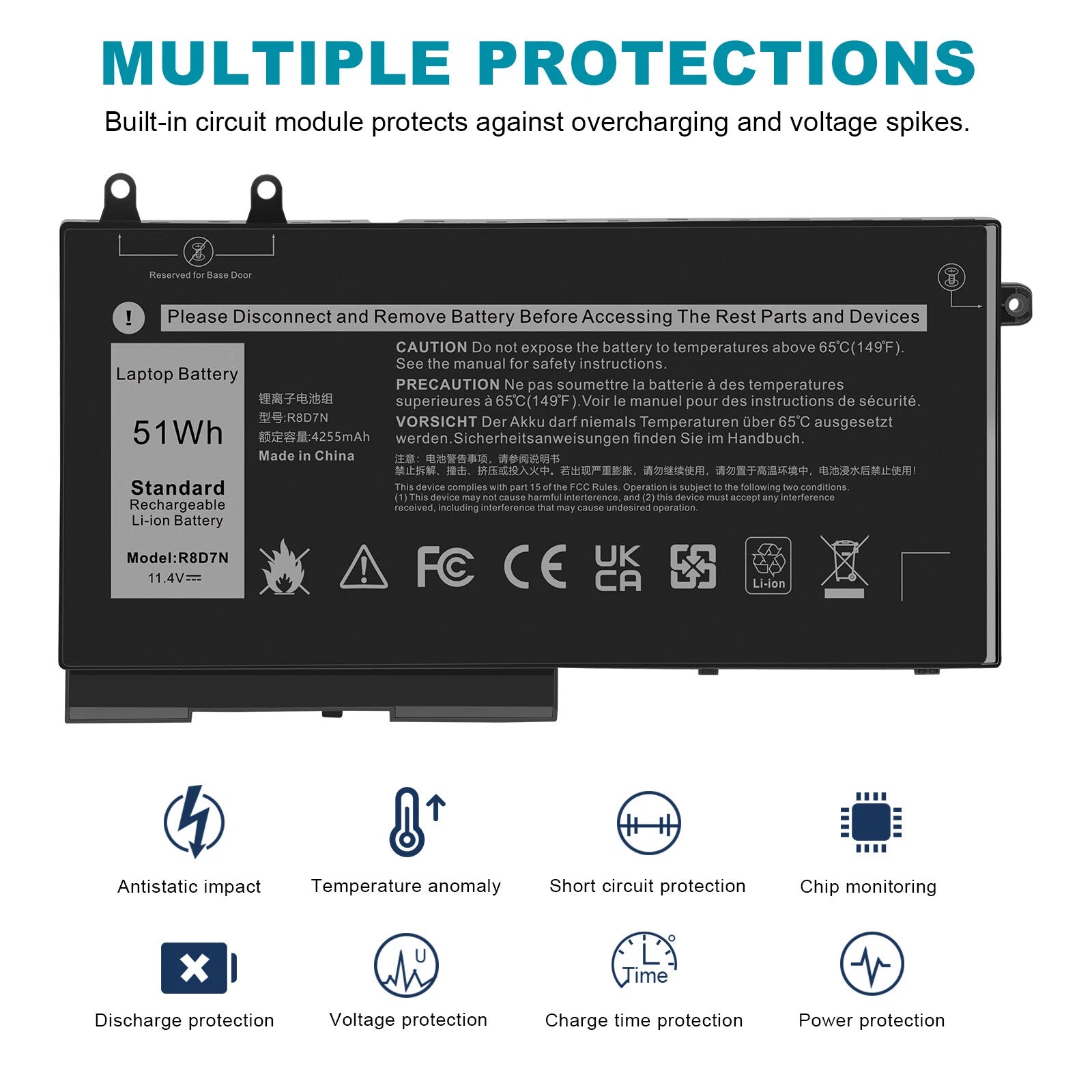 Laptop Battery for Dell Latitude 5400 5500 Precision 3540 11.4V 51Wh R8D7N W8GMW