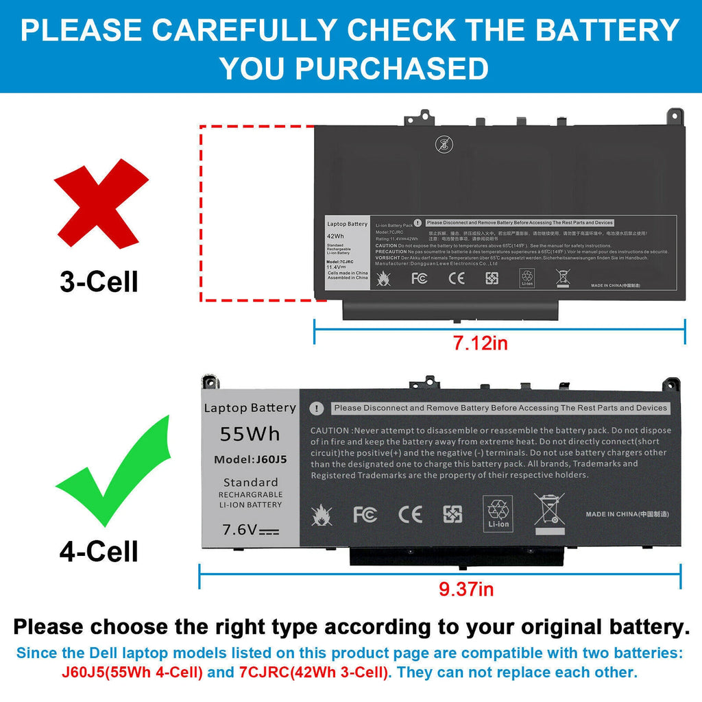Lot Battery For Dell Latitude E7270 E7470 Series Laptop J60J5 R1V85 451-BBSX 55W