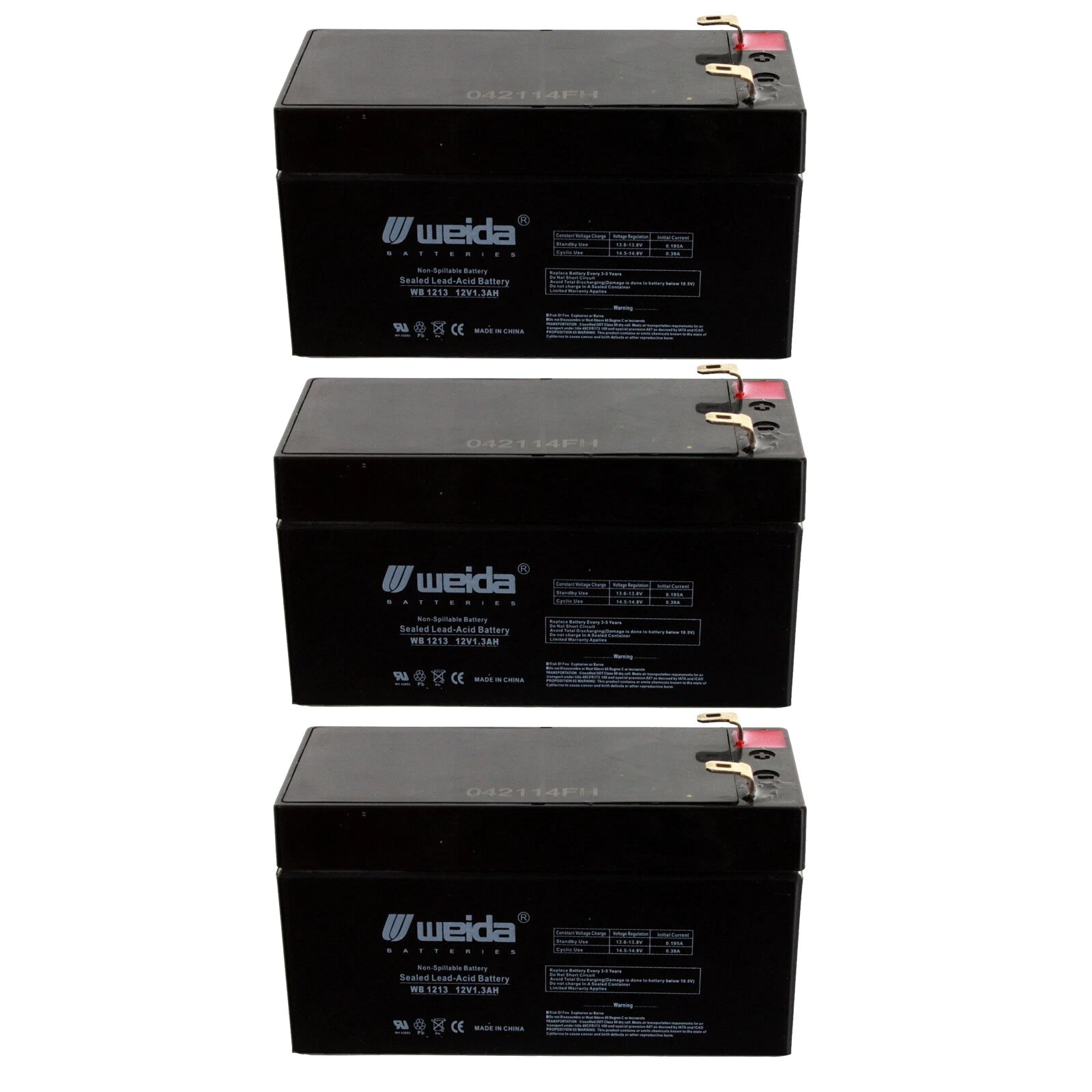 NEW 3pc 12V 1.3Ah SLA Battery WB1213 For UB1213, WKA12-1.3F,PS1212
