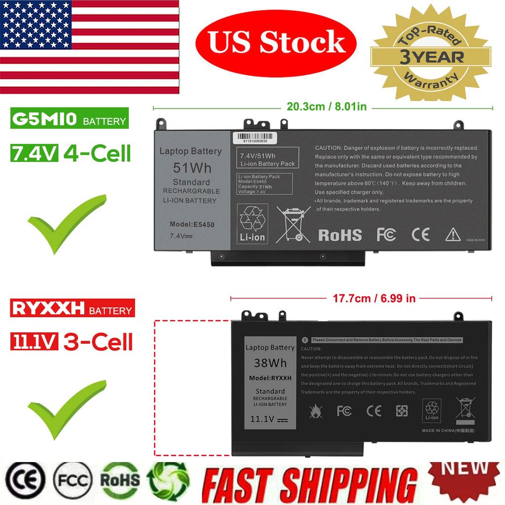 G5M10 RYXXH Battery for Dell Latitude E5450 E5550 Notebook 15.6" WYJC2 8V5GX