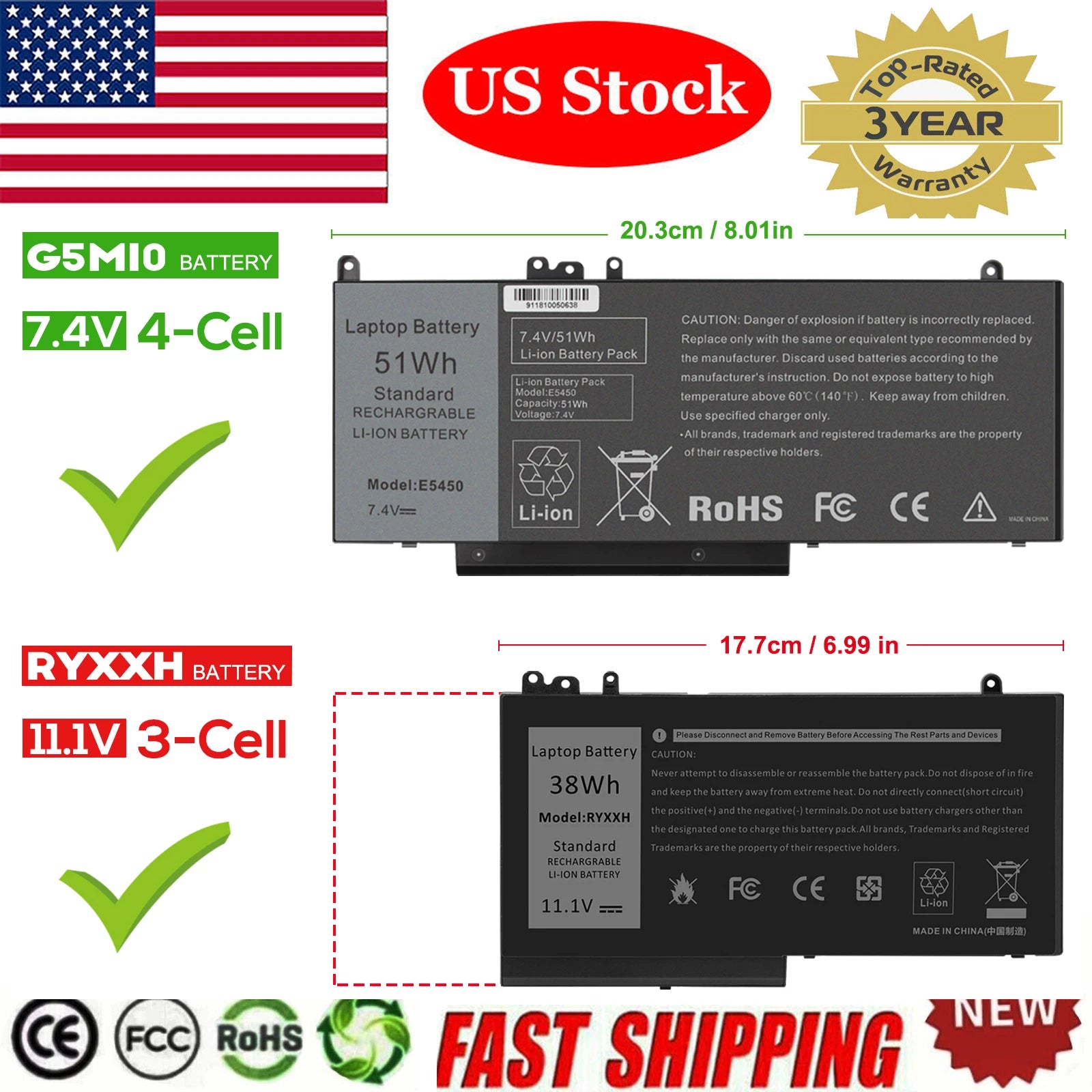 G5M10 RYXXH Battery for Dell Latitude E5450 E5550 Notebook 15.6" WYJC2 8V5GX