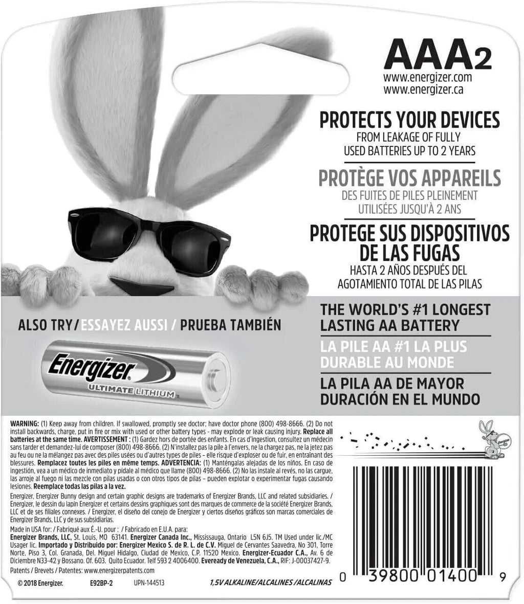 Energizer MAX Alkaline Batteries AAA 2 Pack