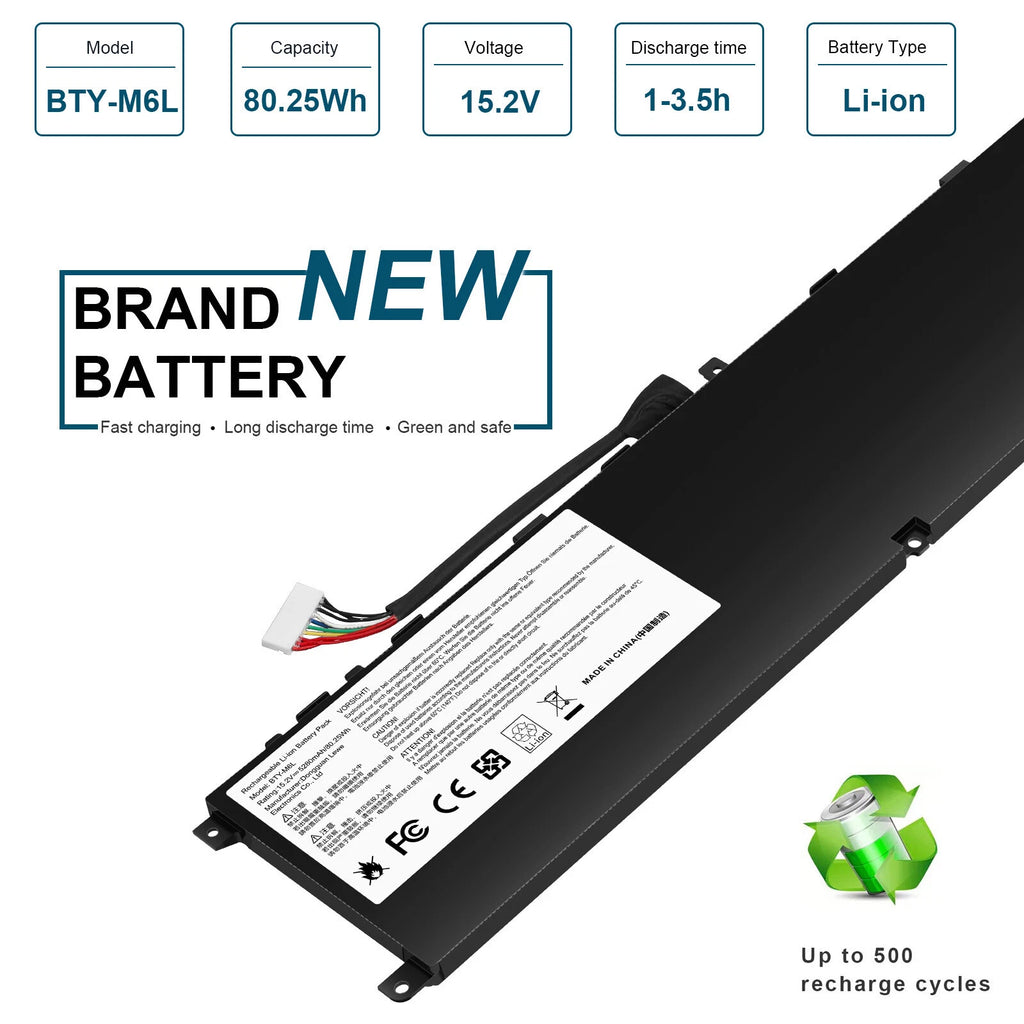 BTY-M6L Laptop Battery For MSI GS65 PS63 P65 GS75 GS60 Stealth Thin MS-16Q2