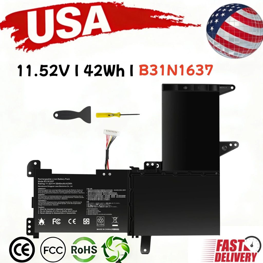 Battery for ASUS VivoBook X510 X510U S15 S510U F510 F510U B31N1637 C31N1637 42Wh