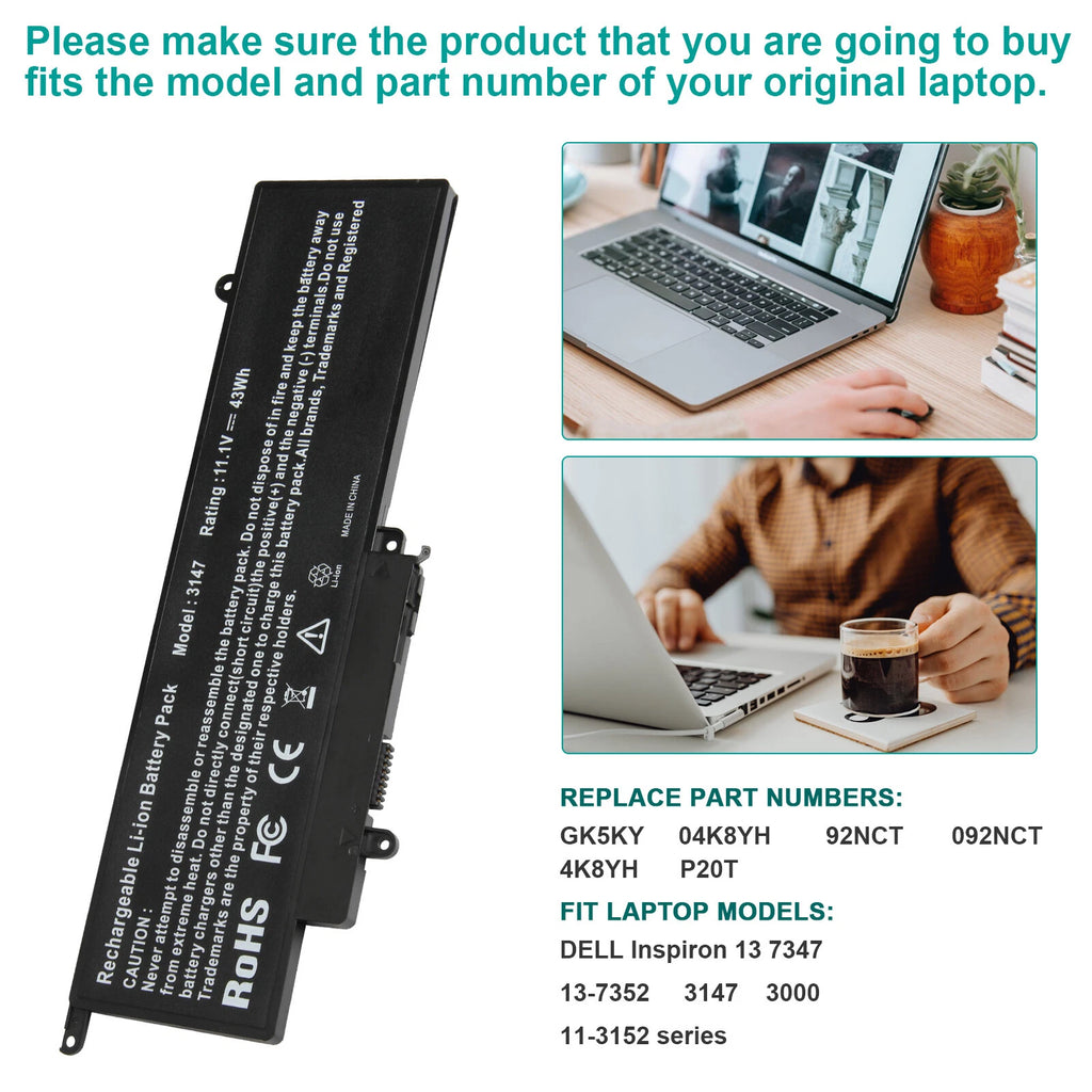 GK5KY Battery For Dell Inspiron 11 3000 3147 3148 3152 Series Inspiron 7000 Fast