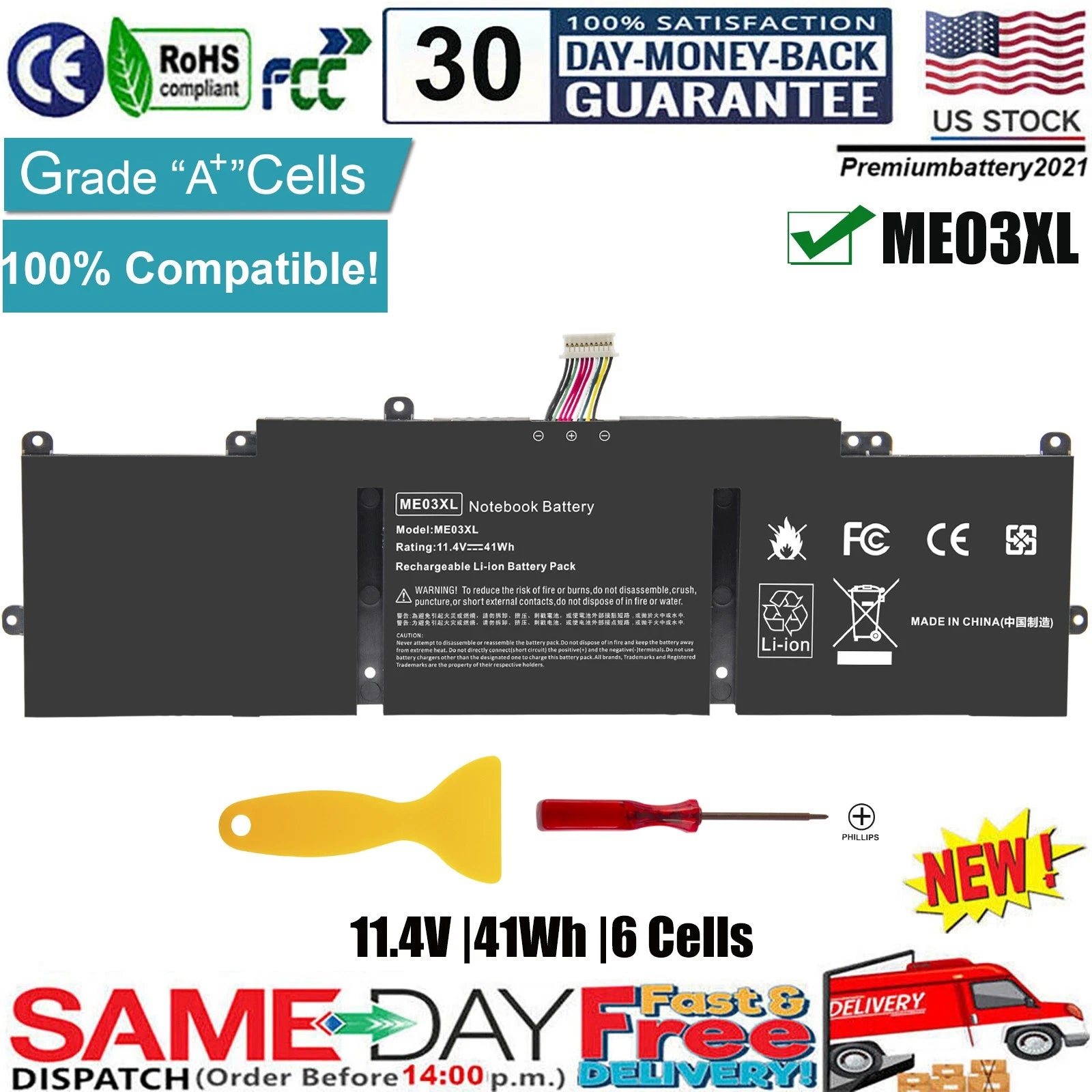 ?ME03 ME03XL Battery For HP Stream 13-C002DX 11-D001DX 787521-005 787089-541 NEW