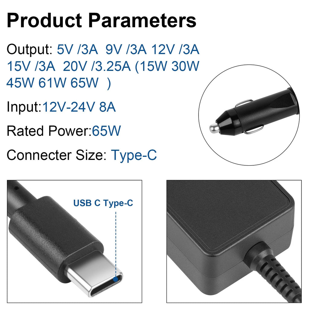 USB-C Type C Laptop 65W Charger Car Travel Charger Power Adapter Universal US