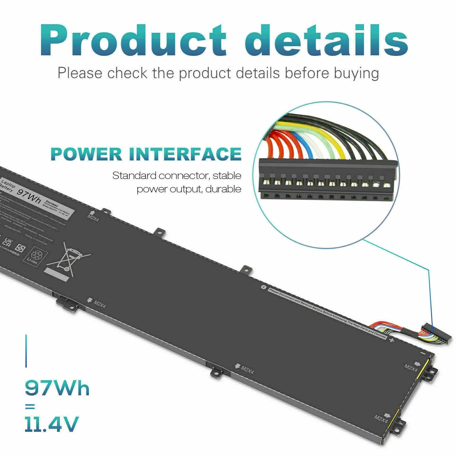 97Wh Laptop Battery for Dell XPS 15 9570 9560 9550 7590 Precsion 5530 5520 5510