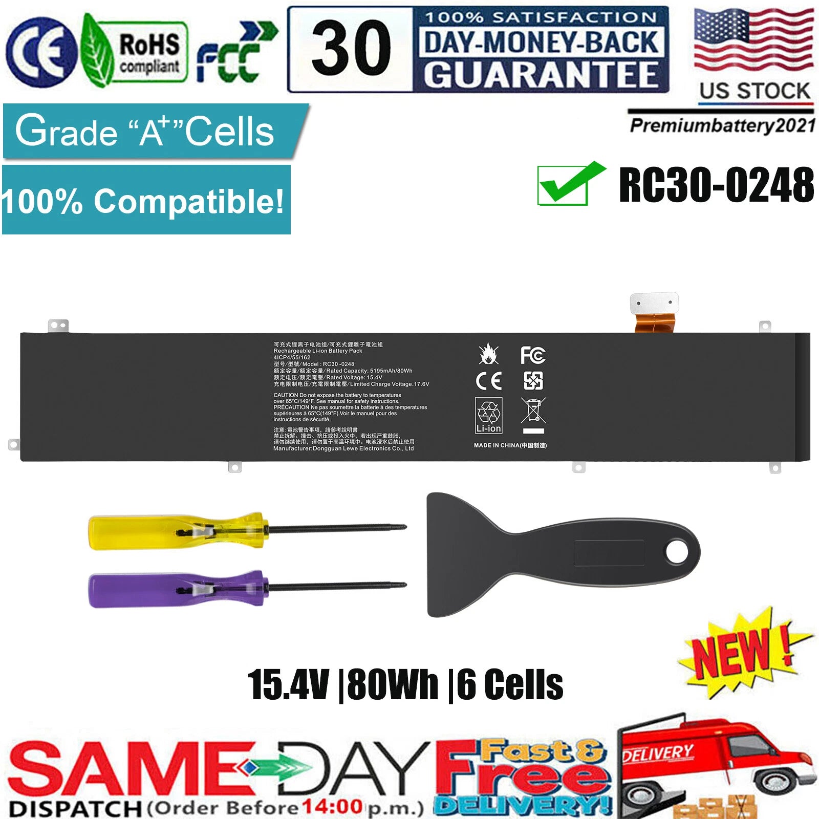 RC30-0248 battery for Razer Blade 15 Advanced RZ09-02385 RZ09-03017 RZ09-03018