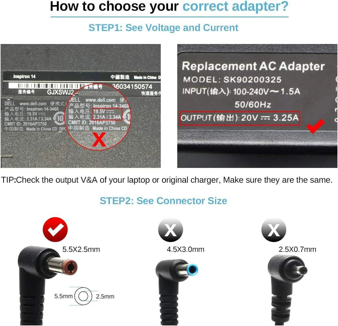 65W 20V 3.25A Laptop Charger Adapter Power Supply for Lenovo G570 B570 B575 G575