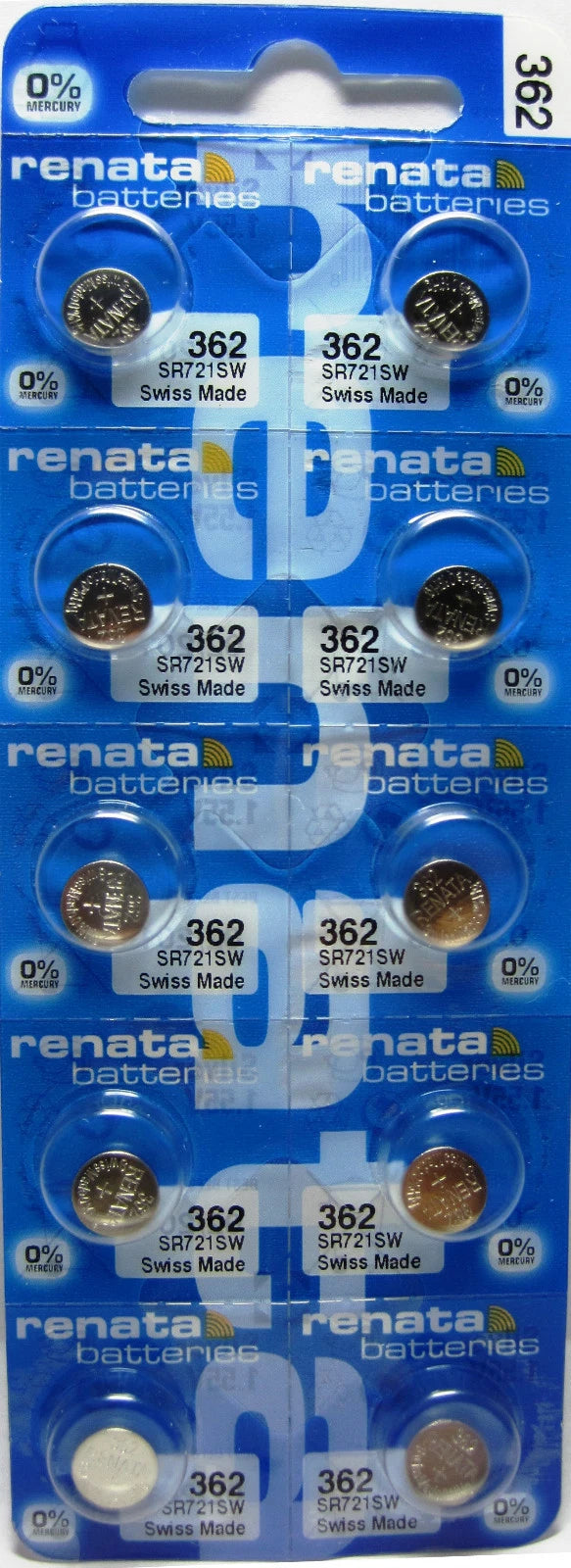 10 Renata 362 - SR721SW Button Cell 0% MERCURY Batteries