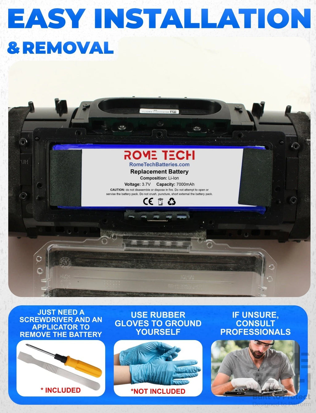 Battery for JBL Charge 3 3.7V 7000mAh with Spudger & Screwdriver Included
