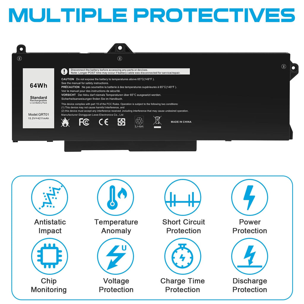 GRT01 Laptop Battery for Dell Latitude 5421 5431 5521 5531 Precision 3581 64wh
