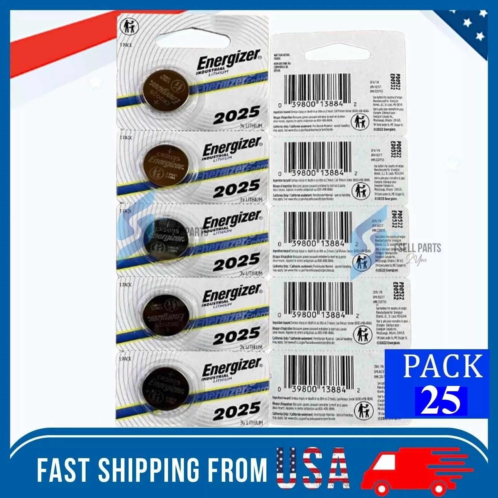 LOT 2-100 ENERGIZER 3V LITHIUM BATTERY CR2025 2025 BR2025 DL2025 Button Cell