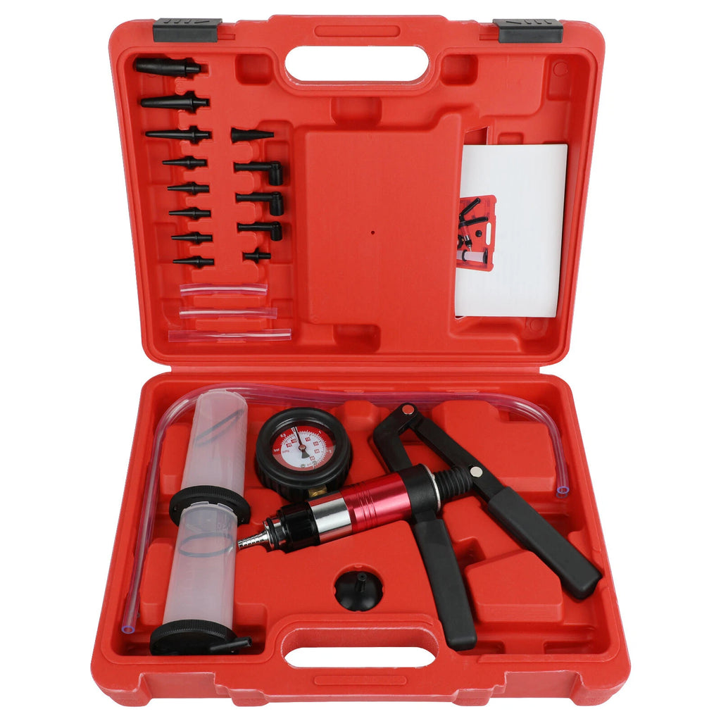 21Pcs Hand Held Vacuum and Pressure Pump Tester Tool Brake Bleeder Kit + Case US