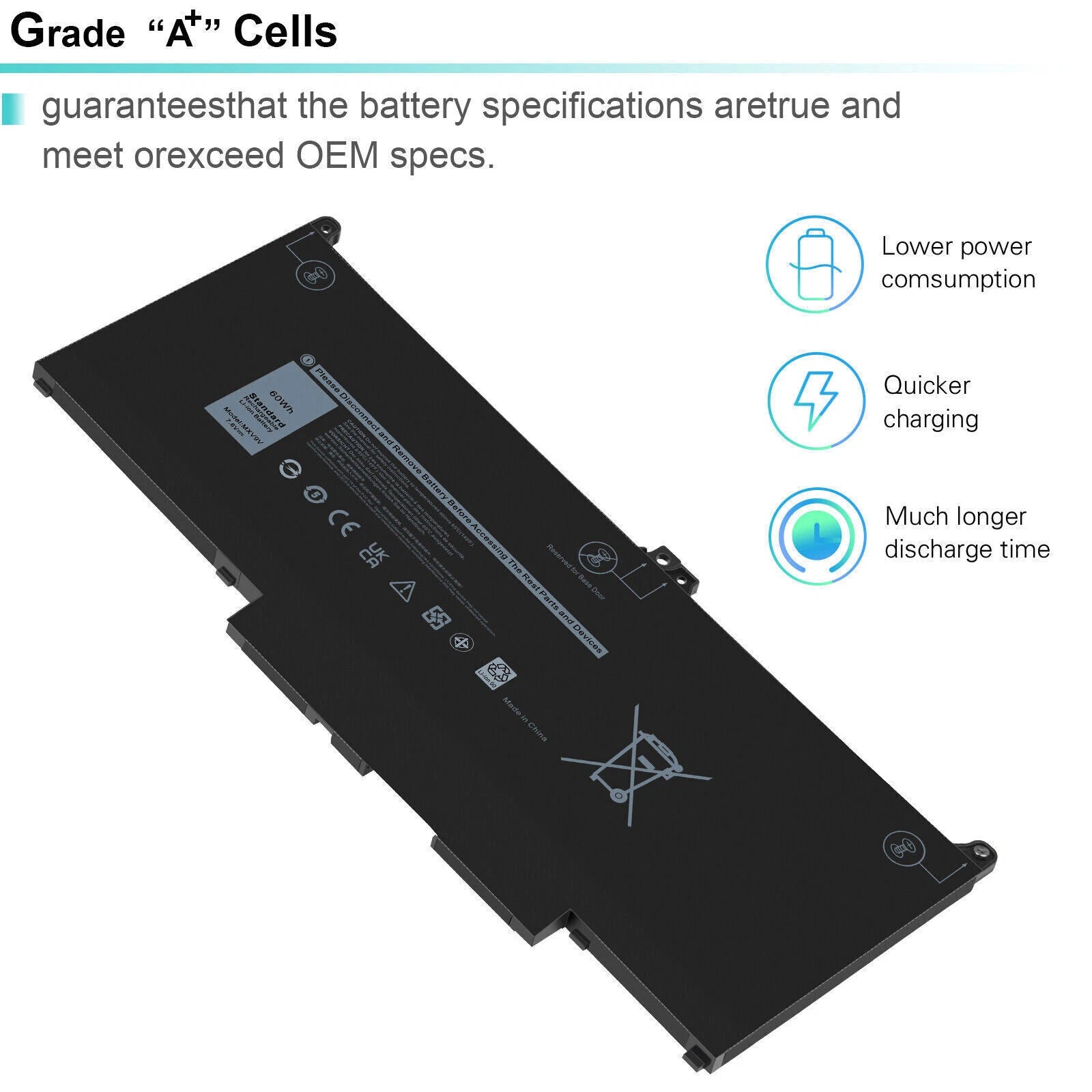 ?MXV9V Battery For Dell LATITUDE 5300 5310 7300 7400 5VC2M N2K62 0829MX 60Wh