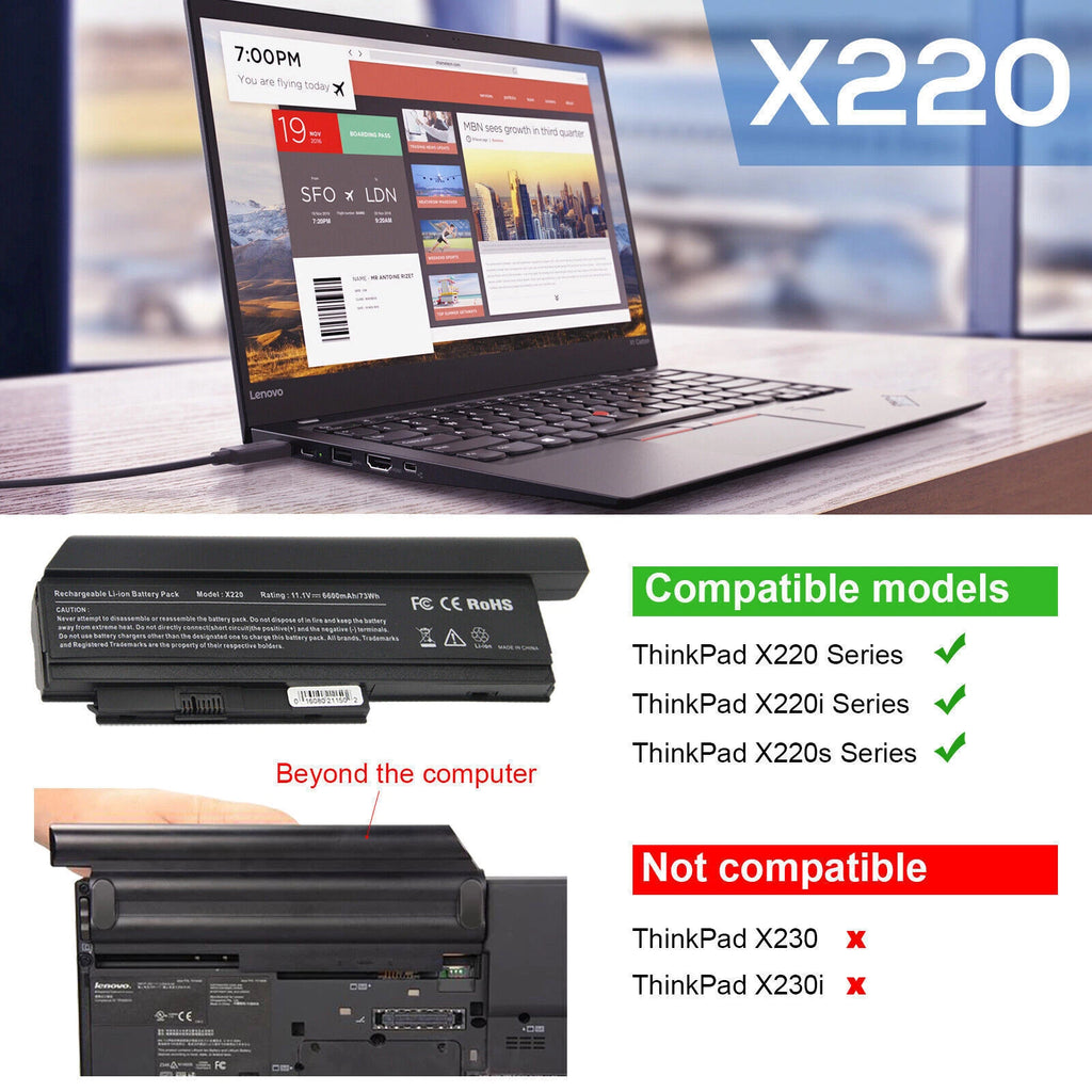 9 Cells Battery For Lenovo ThinkPad X220 X220i X220s Series 0A36282 0A36283