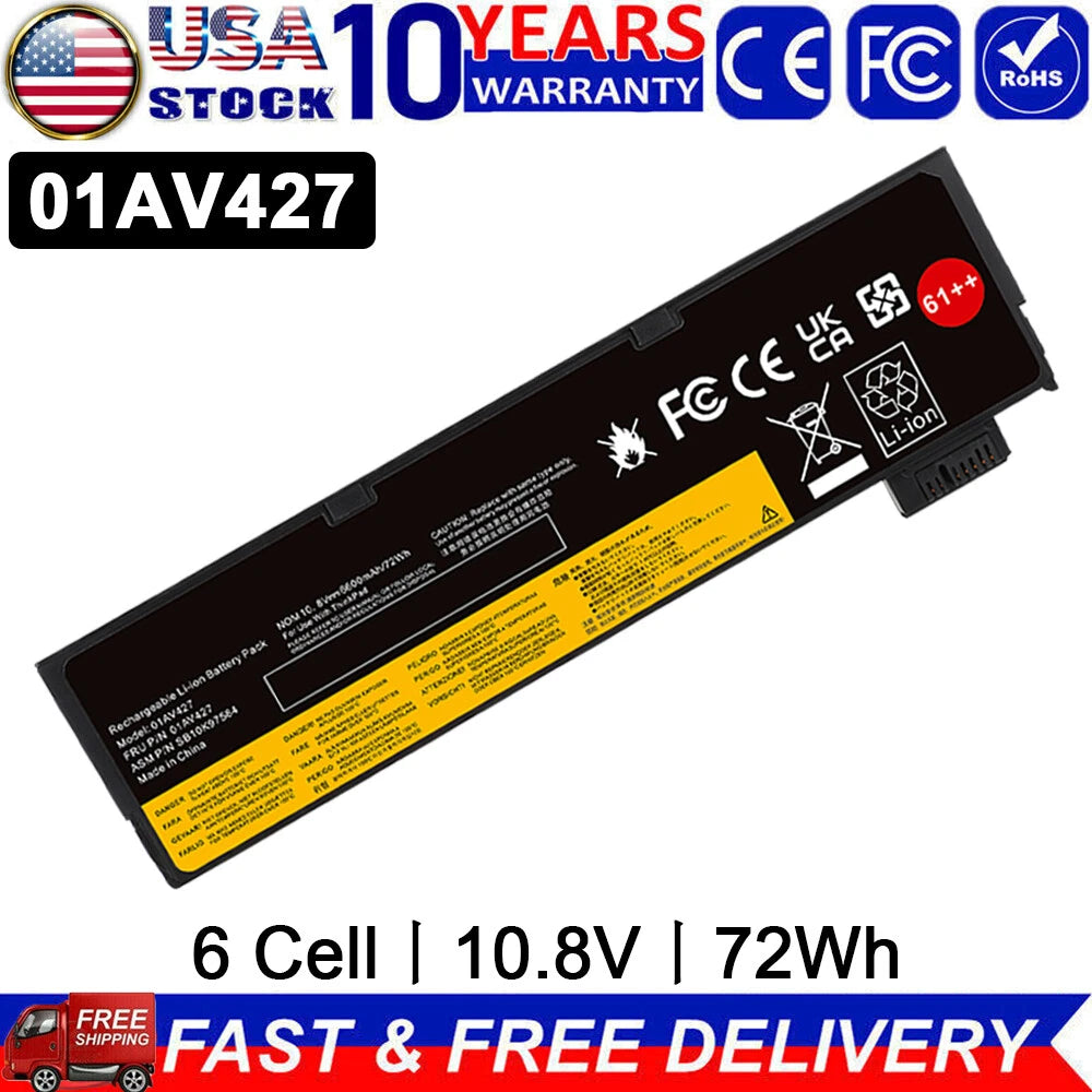 72Wh Battery for Lenovo ThinkPad T470 T480 T570 P51S 01AV427 01AV428 / Charger