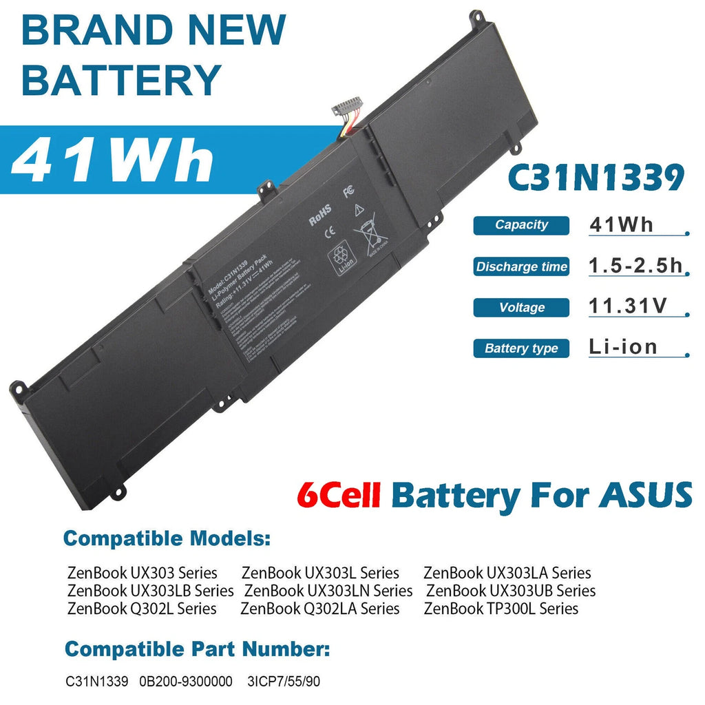 41Wh C31N1339 Battery For Asus UX303 UX303L UX303U UX303LA UX303LN Q302LA 6 Cell
