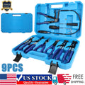 9Pcs Hose Clamp Clip Plier Set Swivel Jaw Flat Angled Band Automotive Tools Kit