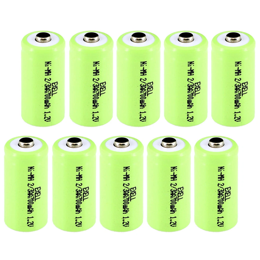10x Exell 2/3AA NiMH 700mAh 1.2V Button top Rechargeable Battery