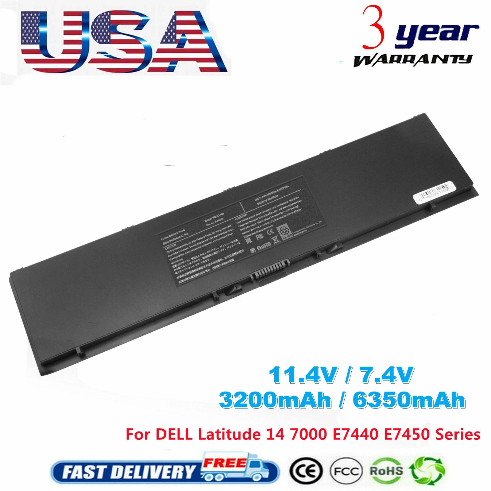 E7440 Battery For Dell Latitude 14 7000 E7450 E7420 PFXCR 451-BBFT 11.1V/7.4V