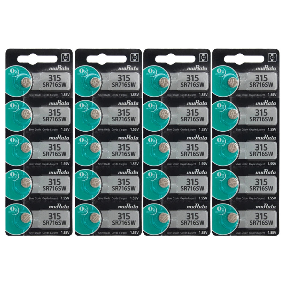 20 PCS Murata 315 WATCH BATTERIES SR716SW SR716W - Replaces Sony