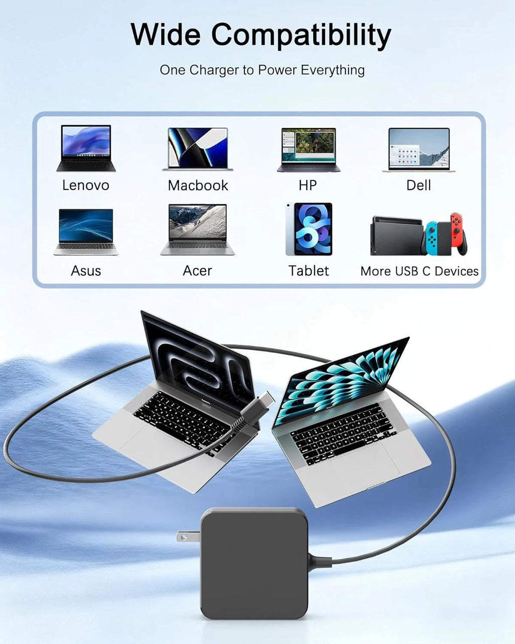 65W Type USB C Laptop Charger for Hp CHROMEBOOK Dell Lenovo Power Acer Adapter